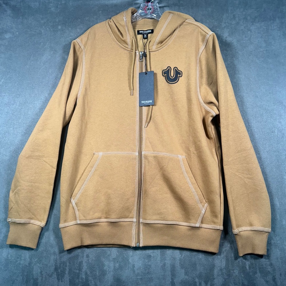True Religion TNL Puff Buddha Zip Hoodie Dijon Tan Mens Medium NWT